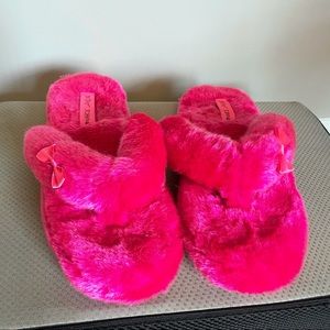 Hot pink fuzzy slippers
